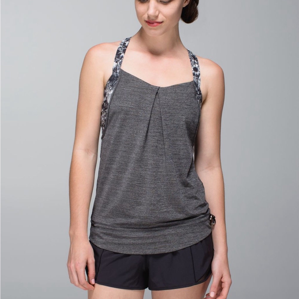 Lululemon Rest Less Tank in Heathered Black/Flowabunga Black Angel Wing